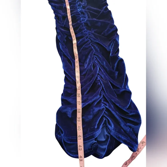 CBR Blue Velvet Long Sleeve Bodycon Dress XL - Picture 6 of 10